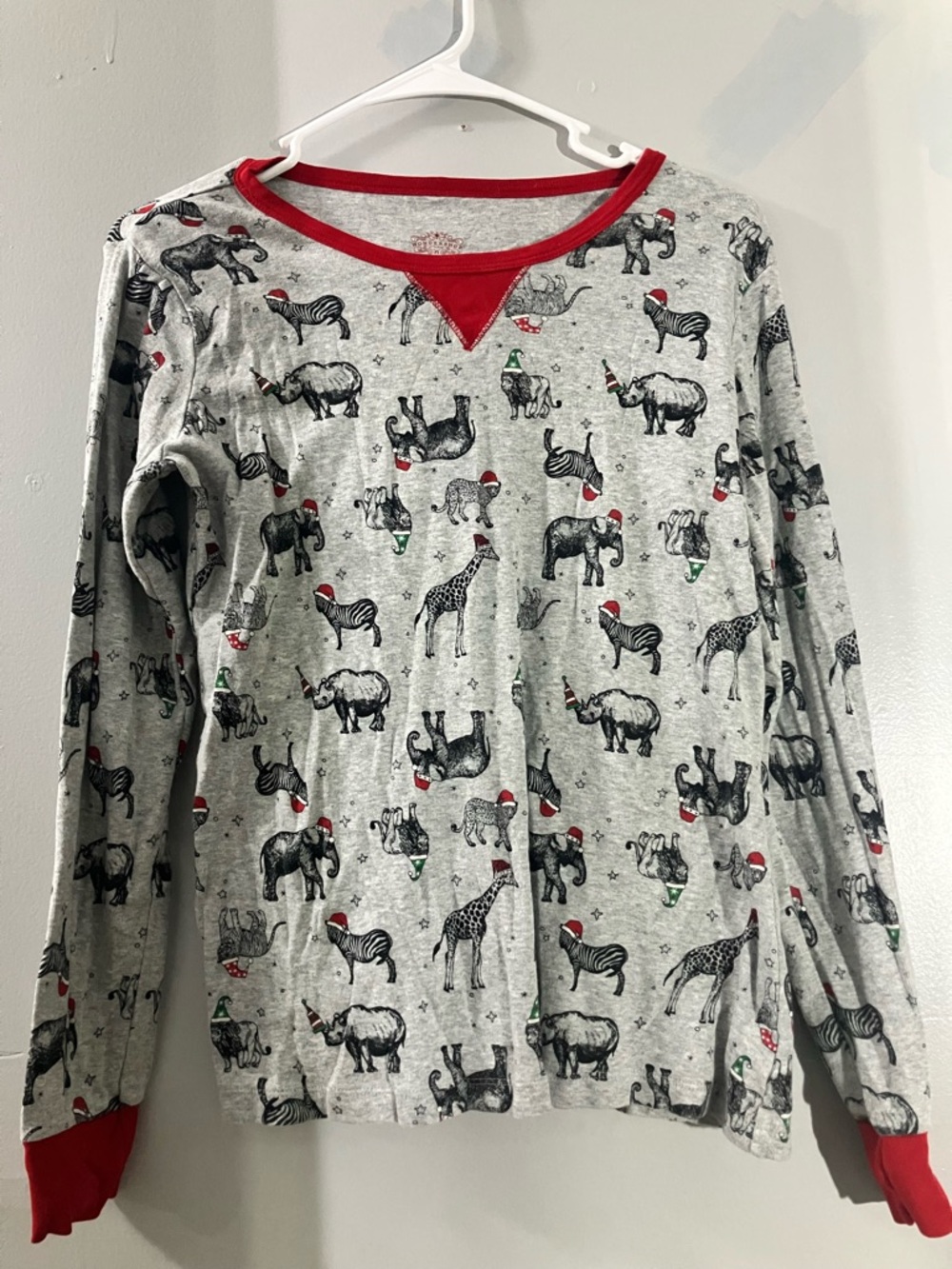 Wondershop Grey Animal Print Pajama Top with Red Trim